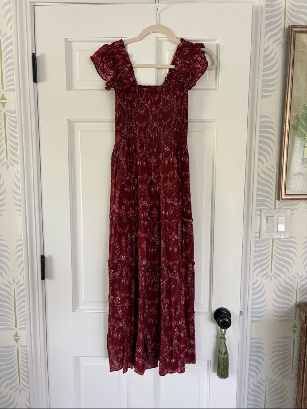 Hill House Ellie Nap Dress Women’s Midi Dress in Burgundy Floral - Picture 3 of 3